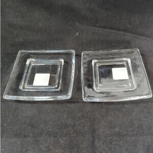 Pair of Glass Pillar Candle Holder Plates 6.5" Square